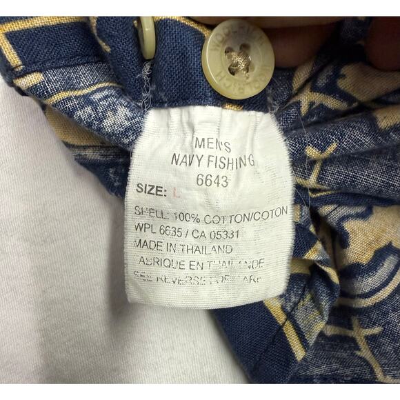Woolrich Shirt Mens large Blue Fishing All Over Print short sleeve - Picture 7 of 10